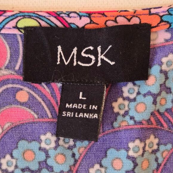 MSK Womens Mixed Color Print Twist Front Midi Dress Size Large - Picture 2 of 12